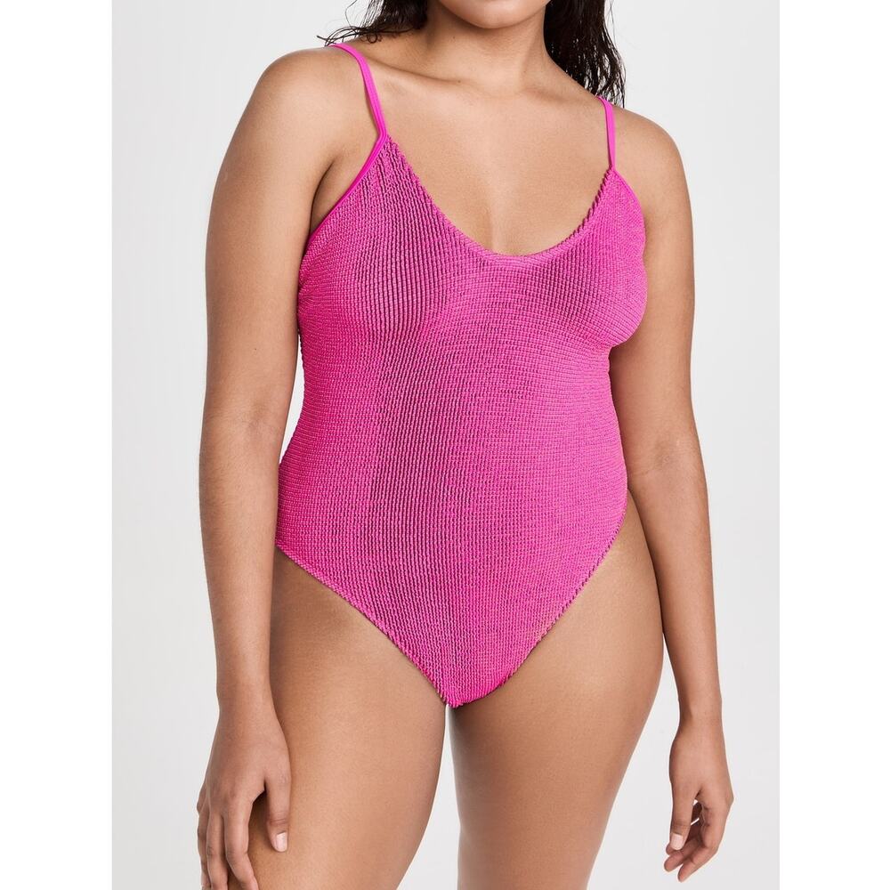 Good American Always Fits One Piece Swimsuit in Fuchsia Pink Metallic